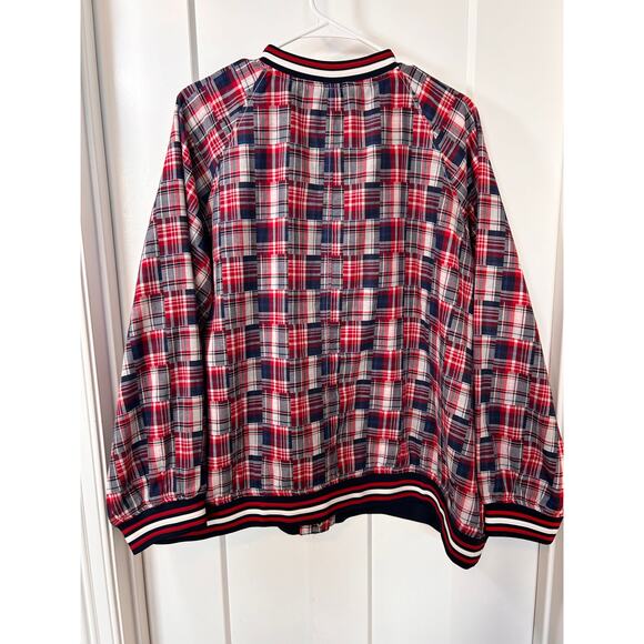 Tommy Hilfiger Womens Plaid Patchwork Varsity Jacket Colorful Multicolor Size 2X - Picture 9 of 12